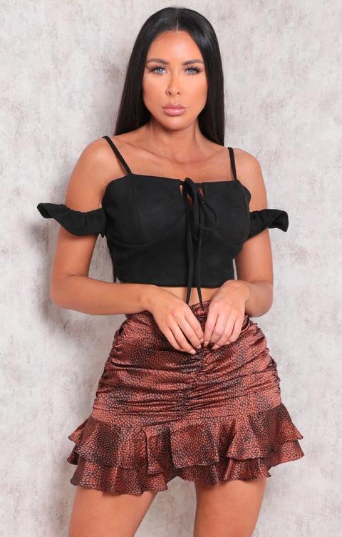 Black Faux Suede Bardot Crop Top - Alice