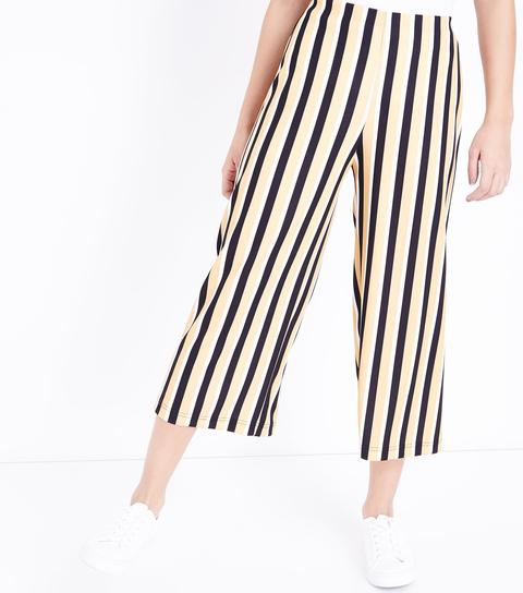 Yellow Stripe Cropped Wide Leg Trousers New Look