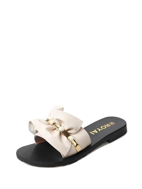 Faux Pearl Detail Ruffle Design Pu Sandals