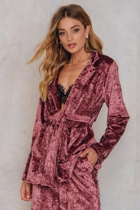 Velvet Tie Waist Blazer Pink