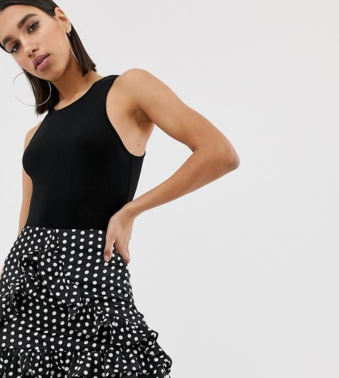 Missguided - Minigonna Con Volant Nera A Pois - Multicolore