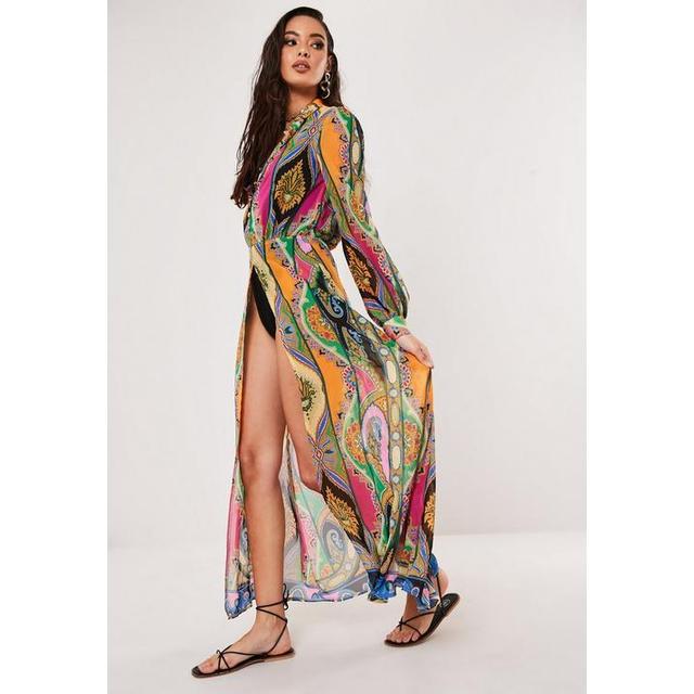 under wraps pink paisley print chiffon maxi dress