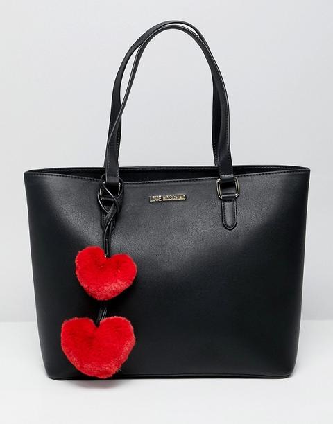 Love Moschino - Maxi Borsa Con Logo E Pompon A Cuore - Nero