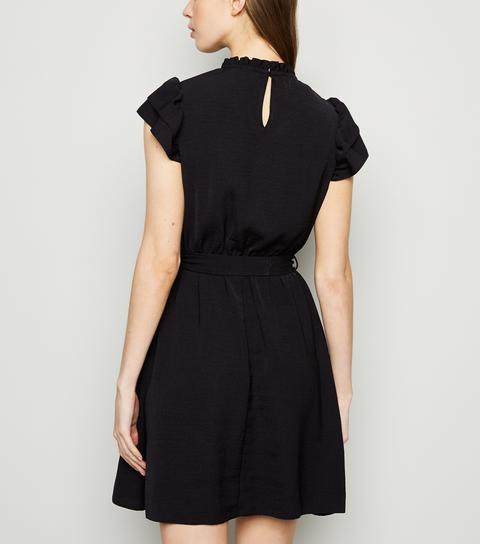 Black Frill High Neck Dress New Look