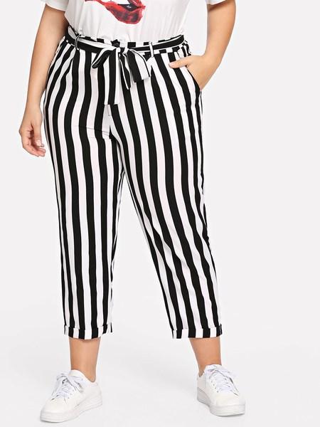Pantalones De Rayas De Pierna De Doblez De Talla Grande