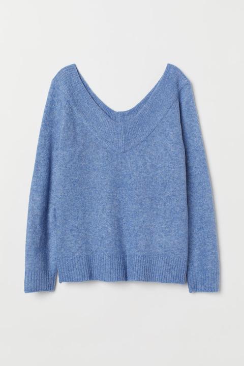 H & M - Jersey Con Cuello De Pico - Azul