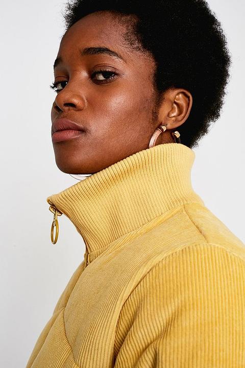 Uo Mustard Chevron Corduroy Puffer Jacket - Yellow Xs At Urban Outfitters