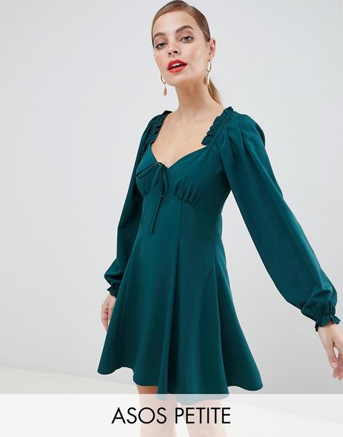 Asos Design Petite - Vestitino Svasato Stile Babydoll Con Scollo A Cuore - Verde