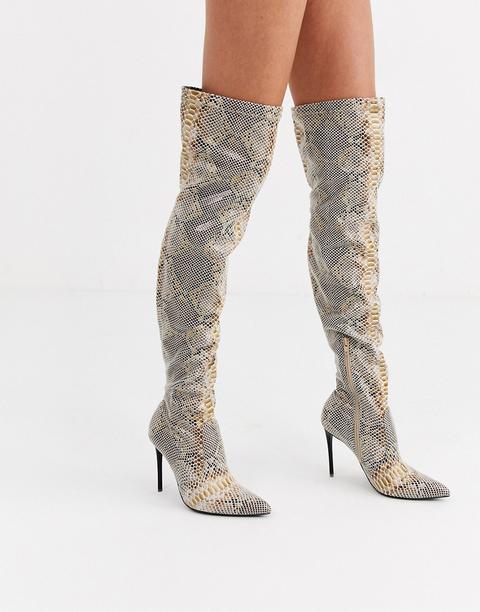 Truffle Collection - Bottes Montantes Stretch À Talon Motif Serpent-neutral