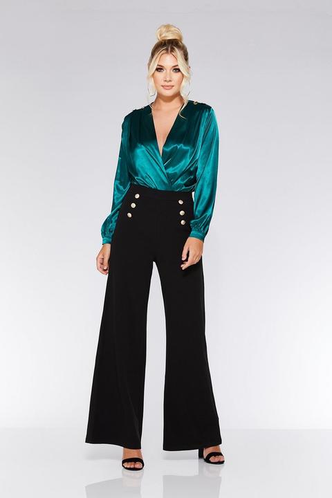 Black Gold Button Palazzo Trousers