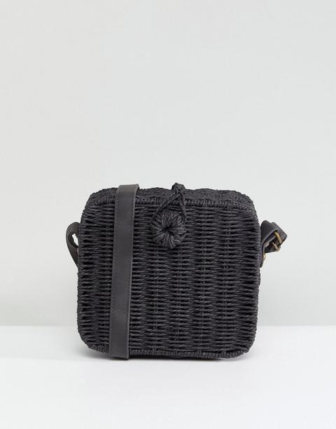 Asos Design - Borsa Strutturata A Cestino Squadrato In Paglia Con Tracolla In Pu A Base Di Acqua - Nero