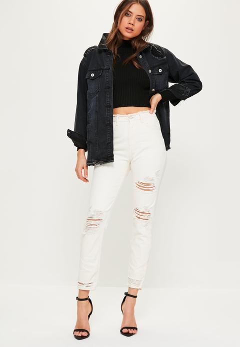 White Riot High Waisted Ripped Mom Jeans