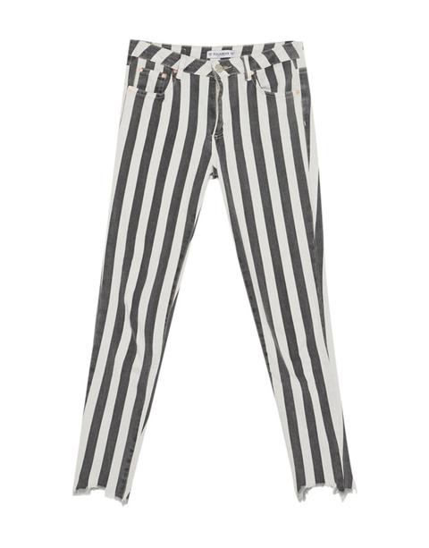 Pantaloni Skinny Fit A Righe Orlo Sfilacciato