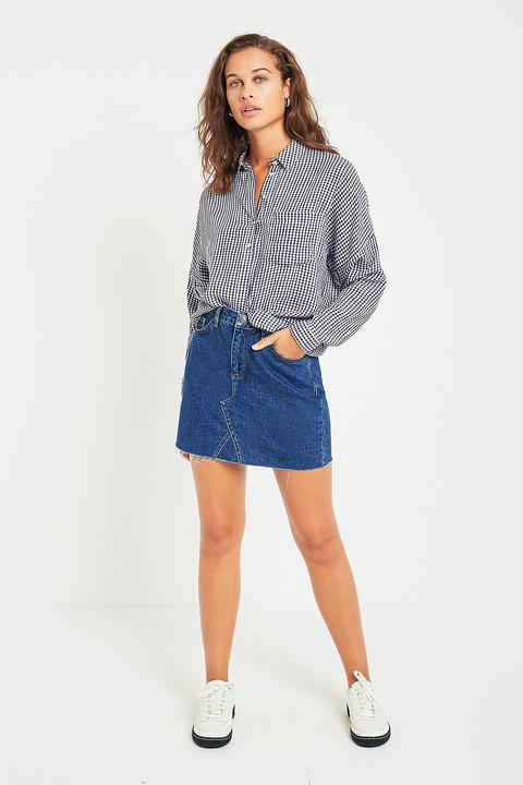 Bdg Medium Wash Notched Denim Skirt - Womens M