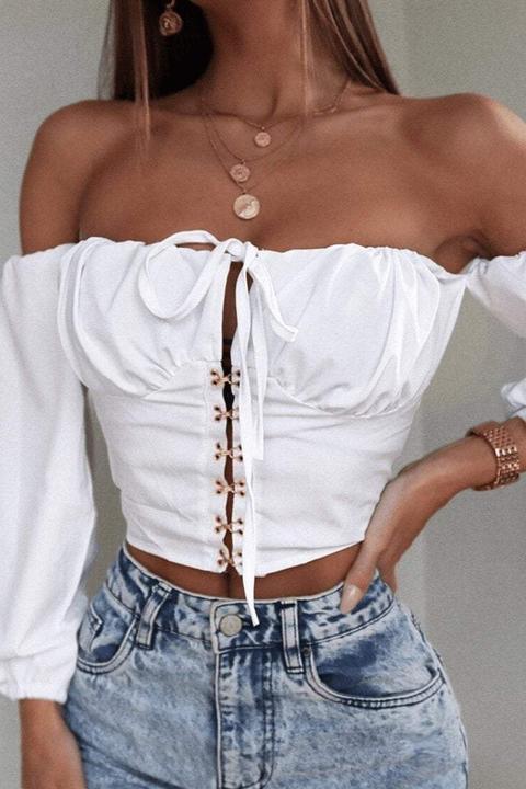 White Hook & Eye Bardot Top