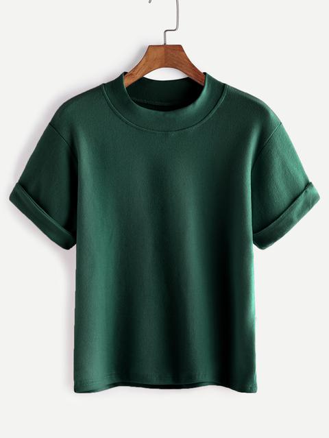 Camiseta Con Cuello Mock - Verde Oscuro