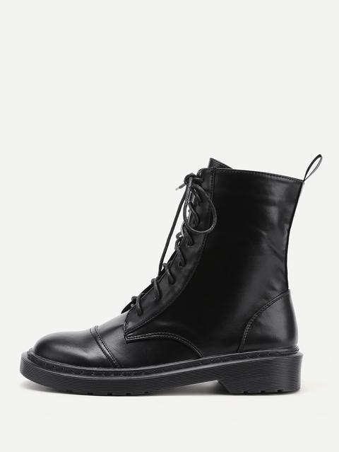 Lace Up Pu Boots