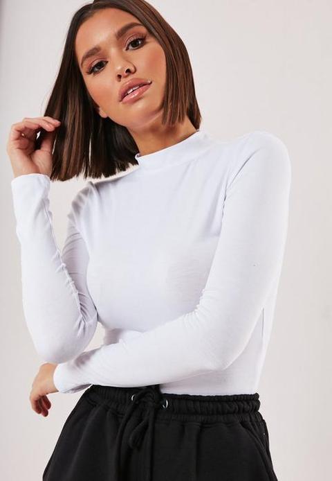 White Funnel Neck Long Sleeve Top, White from Missguided on 21 Buttons
