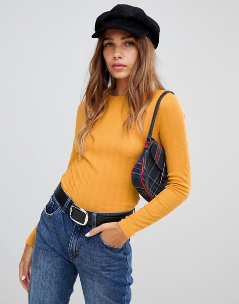 Top Amarillo De Canalé Con Cuello Redondo De New Look