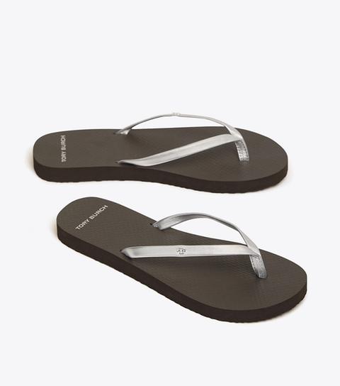 metallic leather flip flops