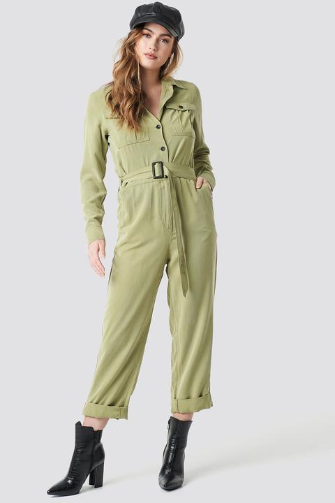 Belted Cargo Jumpsuit Green