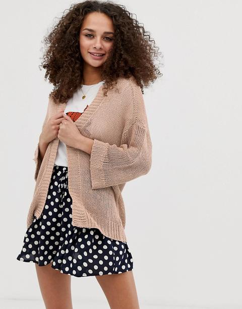 Brave Soul - Cardigan Asimmetrico Color Sabbia - Beige