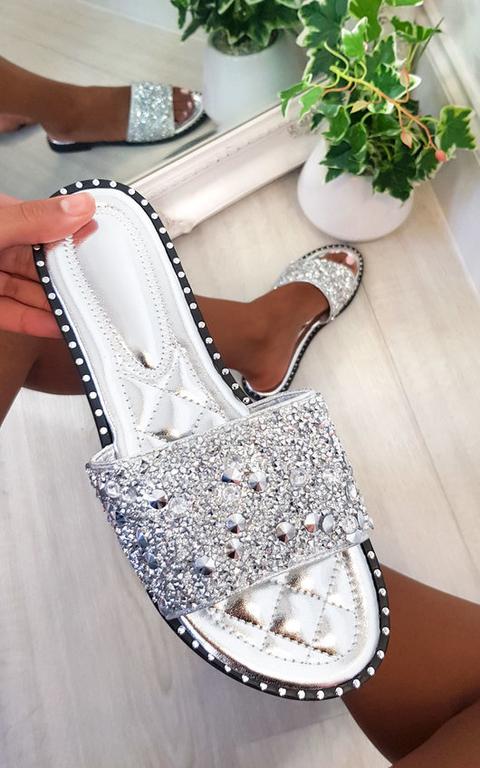 Sofie Embellished Slip On Sandals In Silver