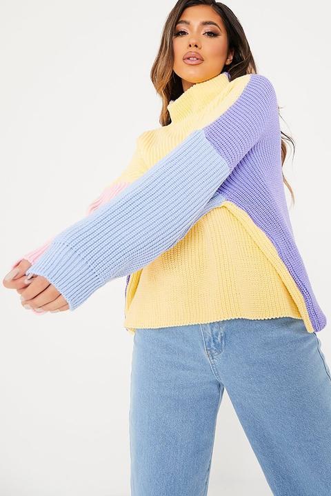 Lemon Colour Block Oversized Jumper , Yellow