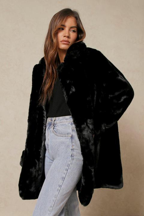 Womens Oversized Faux Fur Coat Black