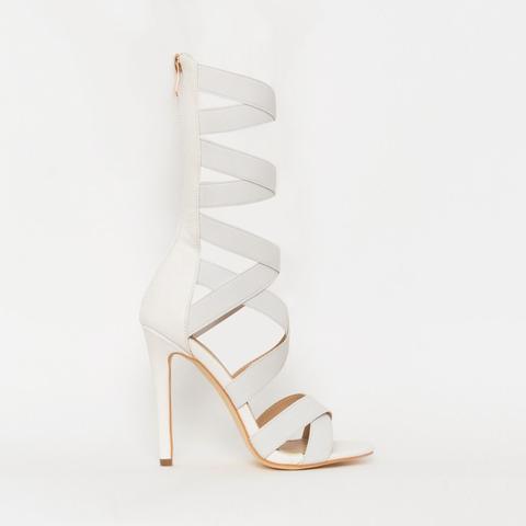 white strappy high heels