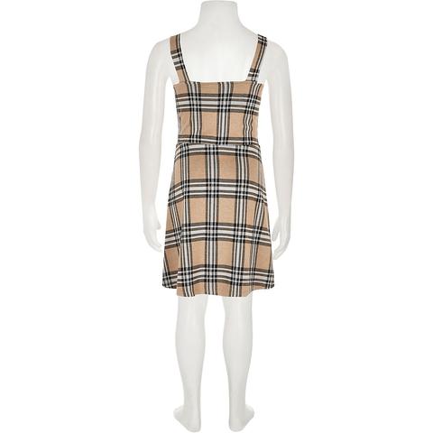 beige check pinafore dress