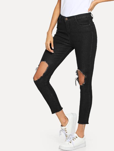 Ripped Knee Raw Hem Jeans