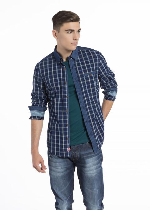 Check Shirt With Denim Insert