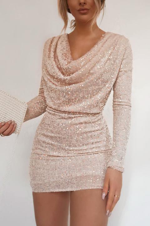 Fashion Influx Cream Sequin Long Sleeve ...