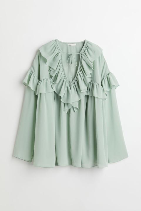 Blusa De Algodón Con Volantes - Verde