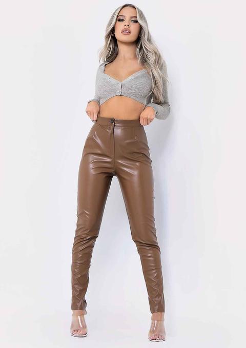 Urmi Brown Vegan Leather Pu Skinny Trousers