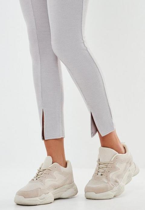 Grey Co Ord Rib Split Front Leggings, Grey from Missguided on 21 Buttons