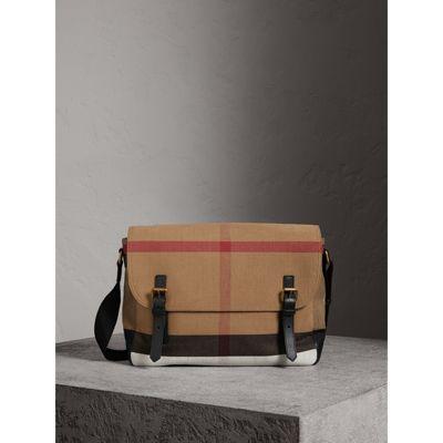 Borsa Messenger Grande Con Motivo Canvas Check E Finiture In Pelle