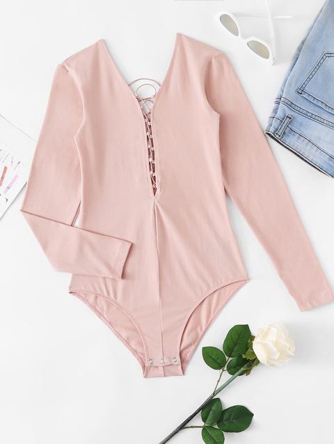 V Neckline Lace Up Bodysuit