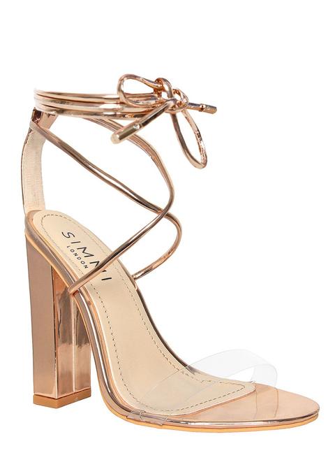 rose gold lace up block heels