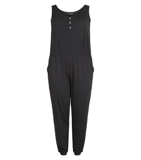 Curves Black Button Front Utility Jumpsuit New Look