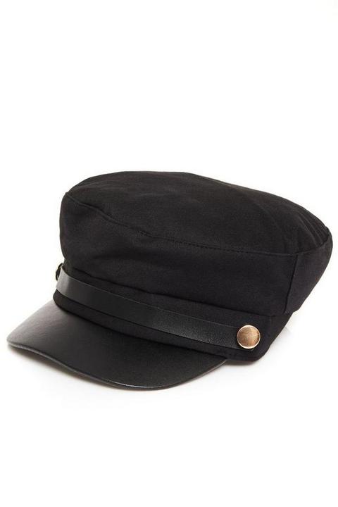 Black Button Military Cap