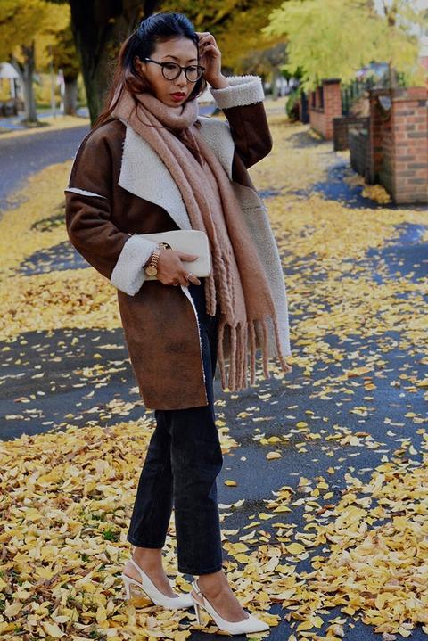 Light Brown Longline Collar Shearling Coat