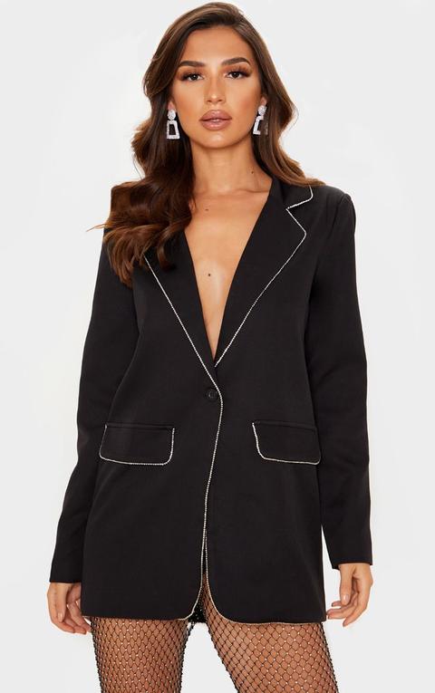 Black Woven Diamante Trim Blazer