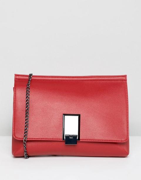 Asos Design - Pochette Con Chiusura A Scatto E Tracolla A Catena Rimovibile - Rosso