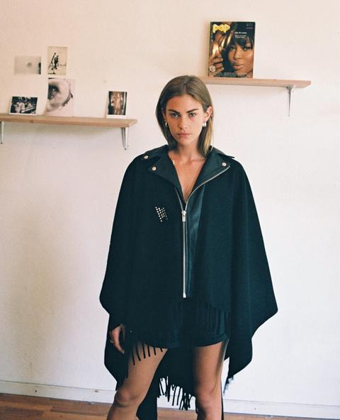 Poncho Biker Noir Studs