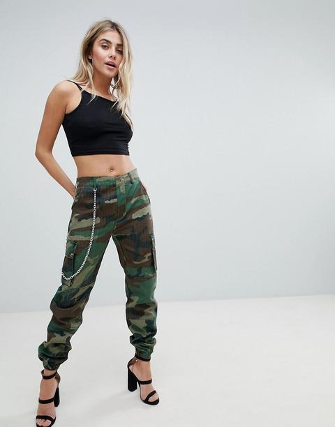 Missguided - Hose Mit Military-muster Und Kette - Grün