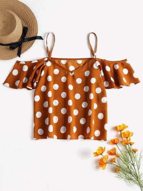 Top A Pois Con Spalle Scoperte