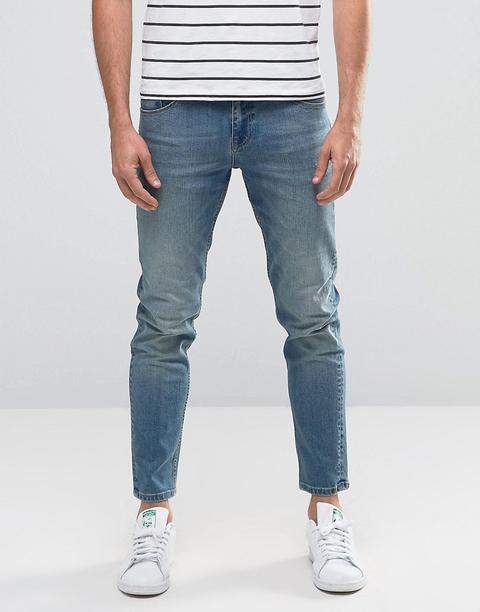 Asos - Jeans Stretch Slim Alla Caviglia Da 12,5 Oz Azzurro Slavato - Blu