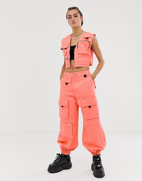 Asos Design - Jean Boyfriend Style Jogger Avec Poches Fonctionnelles - Corail Délavé